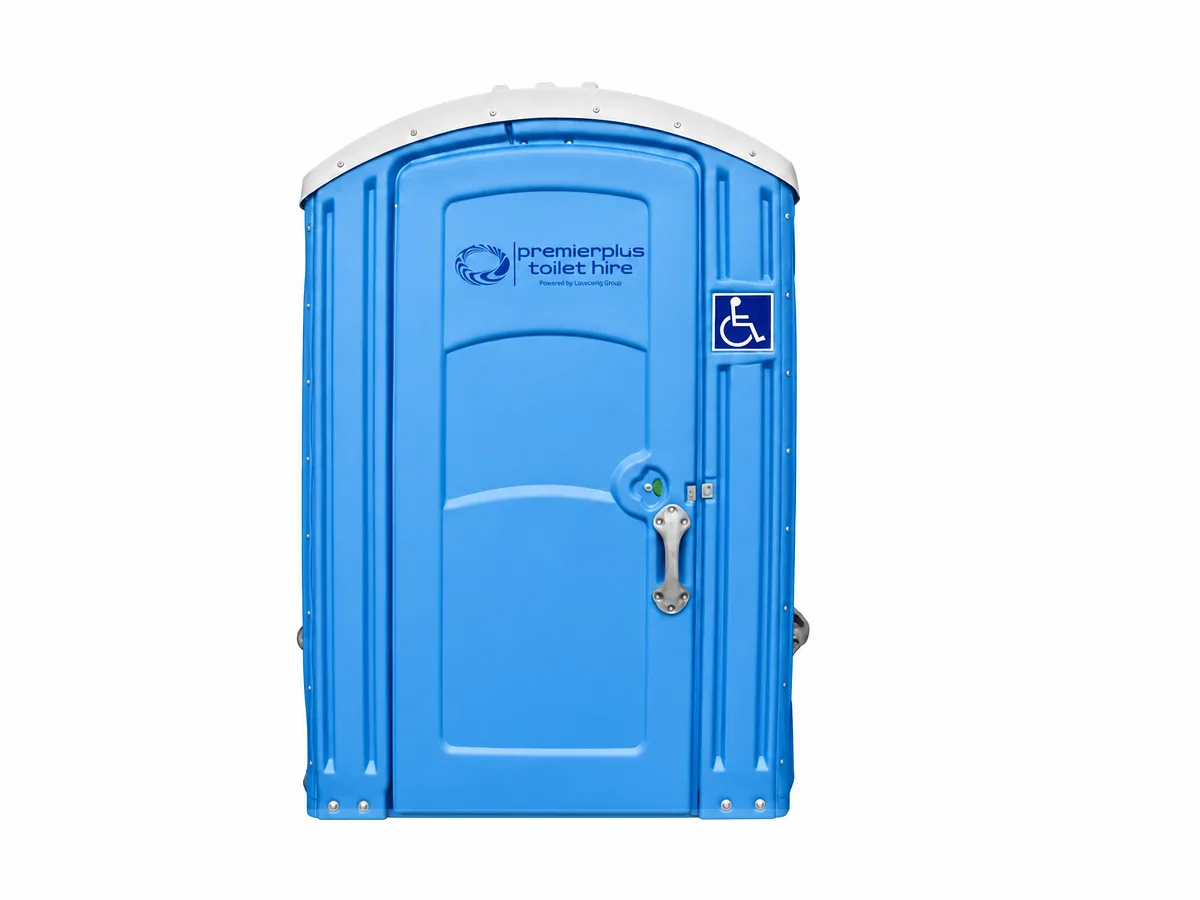 PremierPlus accessible portable toilet exterior with disabled access symbol